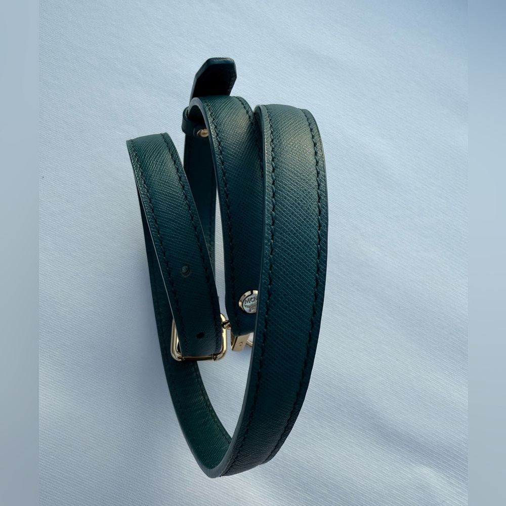 MCM Safiano blue green crossbody strap